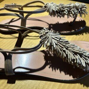Aquazzura Firenze Taupe Suede Vero Cuoio Sandals Women's EU 37 US 6.5